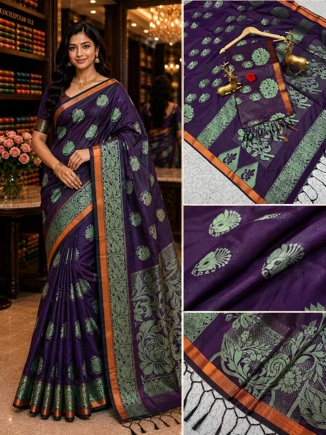 Deep Violet Fancy Soft Silk Bhutta Saree